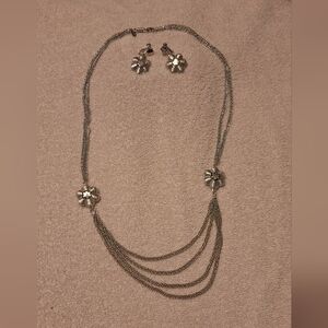 Elegant Vintage Roget Silver Floral Multi Strand Necklace and Earring Set